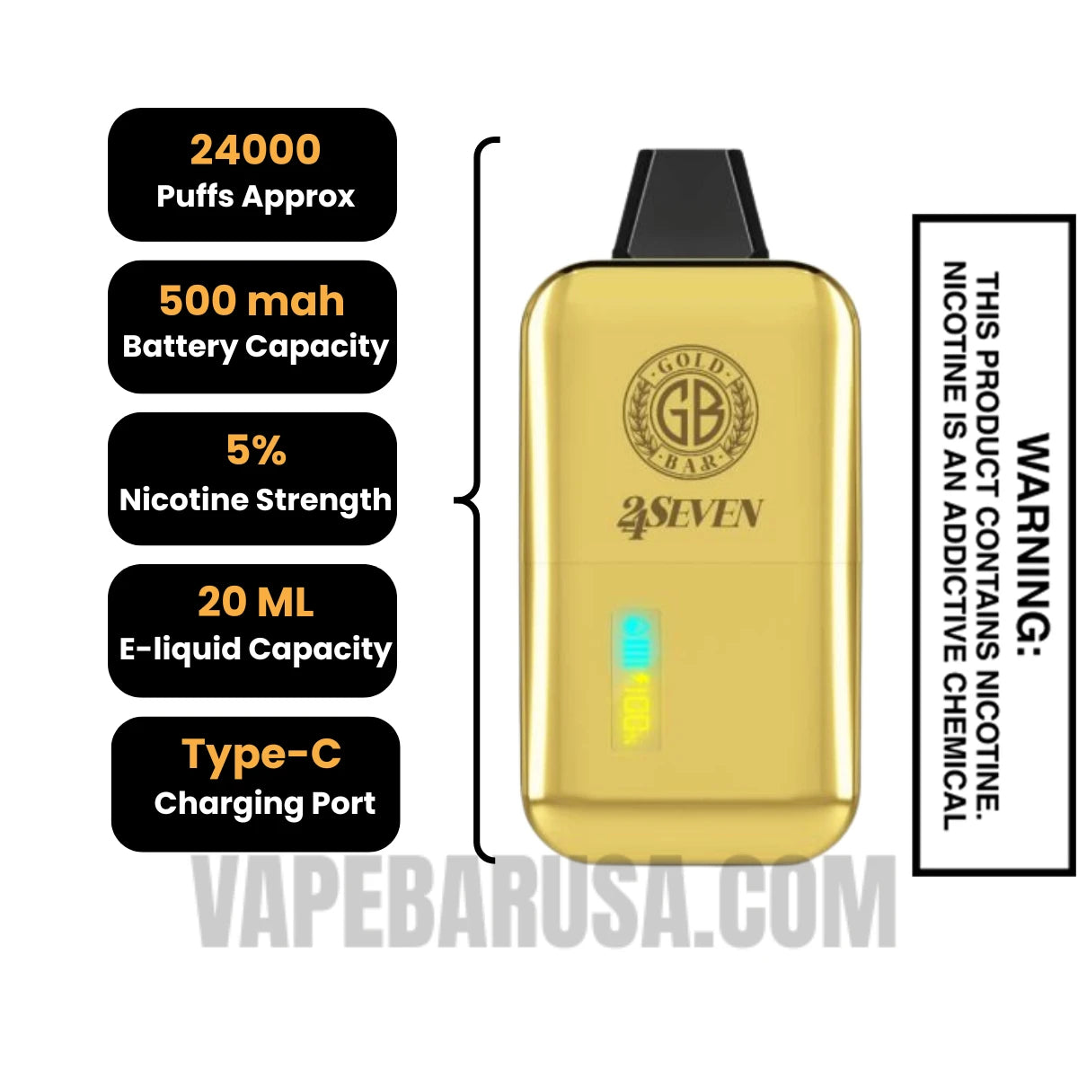 24K Mango Gold Bar 24Seven Disposable Vape specifcations 24K Mango Gold Bar 24Seven Disposable Vape specifcations