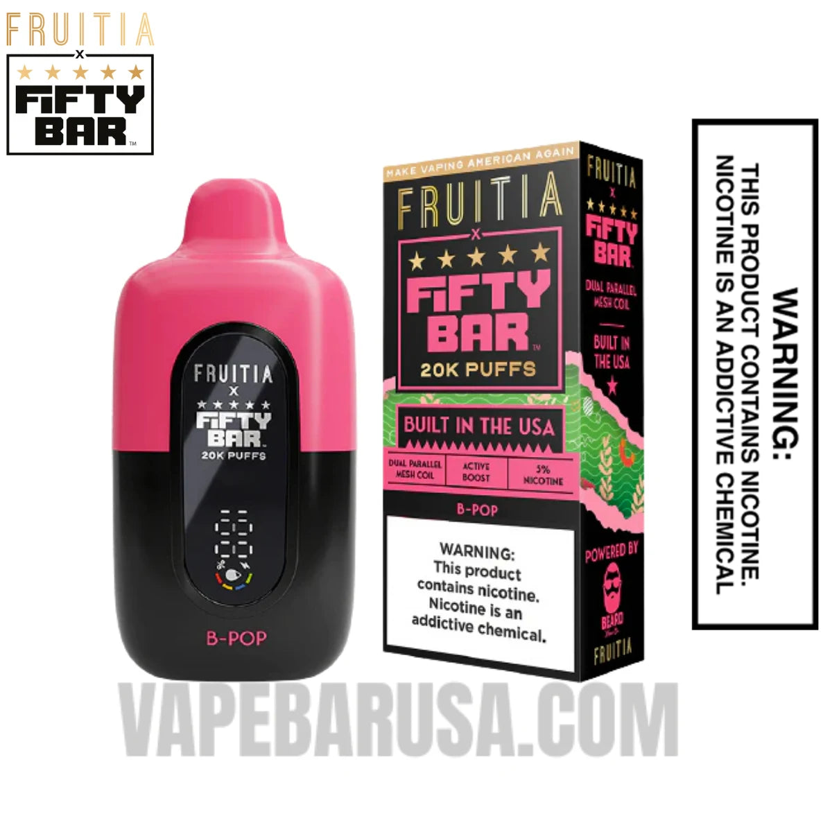 B-pop Fruitia X Fifty Bar 20K Vape With Package Box B-pop Fruitia X Fifty Bar 20K Vape With Package Box