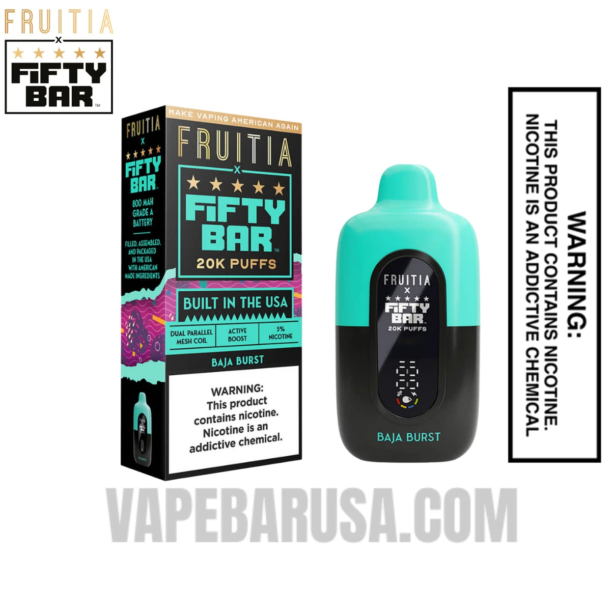Baja Burst Fruitia X Fifty Bar 20K Vape With Package Box Baja Burst Fruitia X Fifty Bar 20K Vape With Package Box