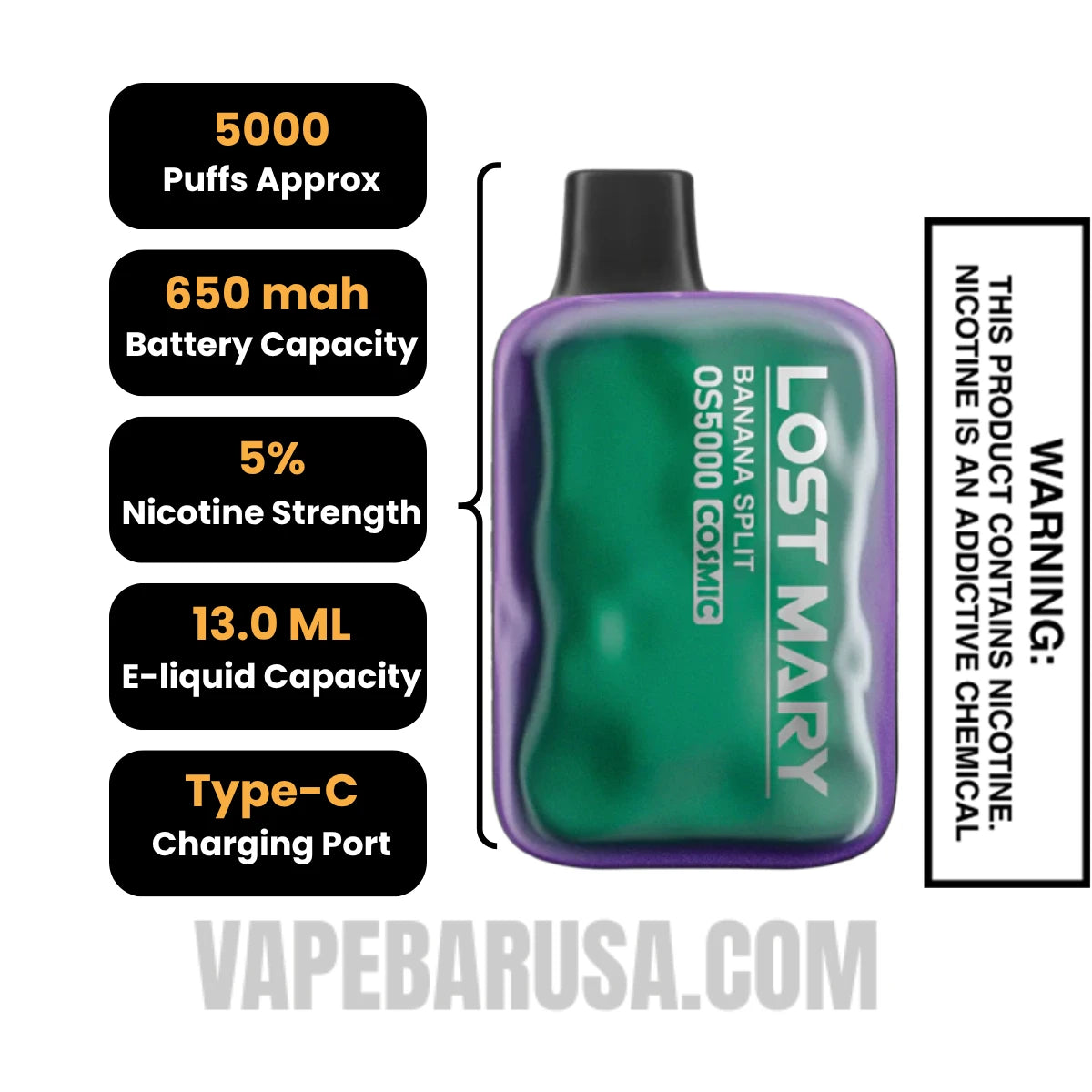 Banana Split Lost Mary OS5000 Cosmic Edition Vape Specifications Banana Split Lost Mary OS5000 Cosmic Edition Vape Specifications