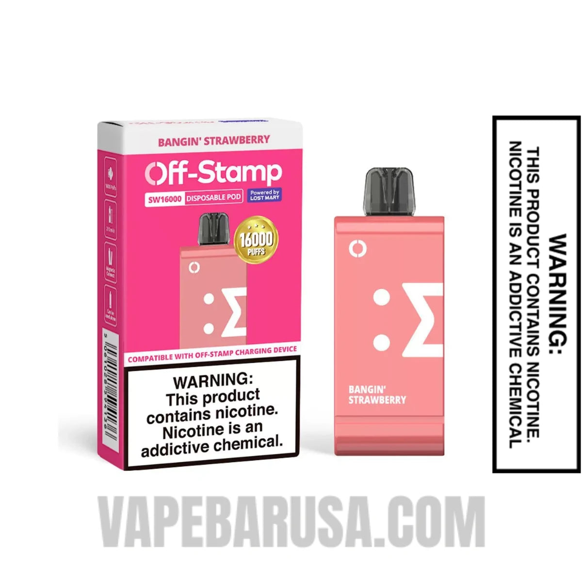 Bangin Strawberry Off Stamp SW16000 Disposable Pod With Package Box Bangin Strawberry Off Stamp SW16000 Disposable Pod With Package Box