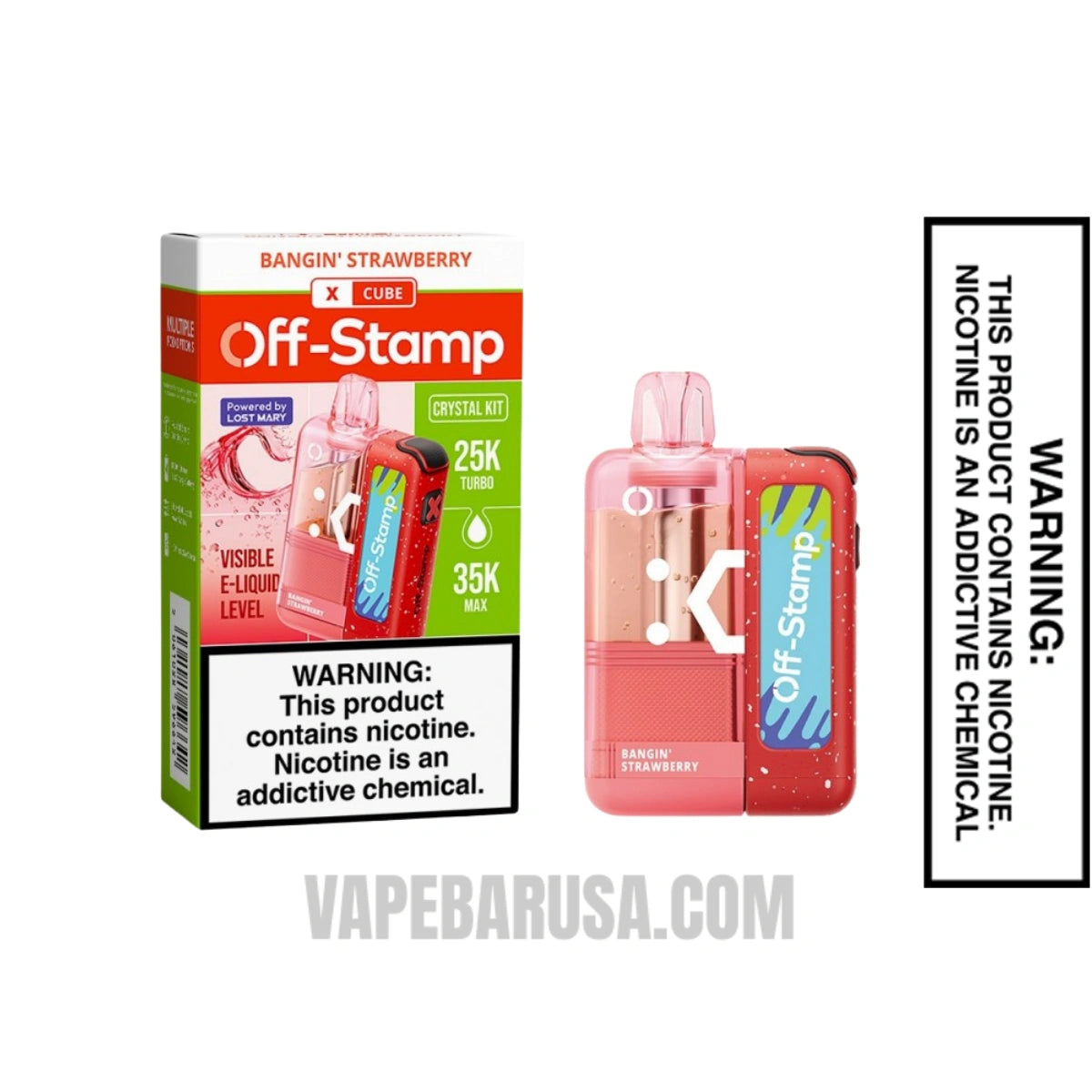 Bangin' Strawberry Off Stamp X Cube Crystal Cube 35K Vape Kit With Package Box Bangin' Strawberry Off Stamp X Cube Crystal Cube 35K Vape Kit With Package Box