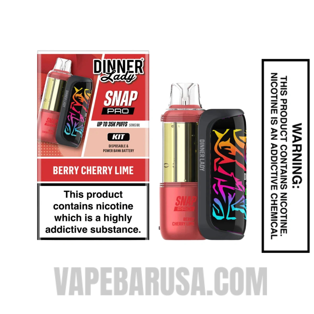 Berry Cherry Lime Dinner Lady Snap Pro 35K Disposable Vape Kit with package box
Berry Cherry Lime Dinner Lady Snap Pro 35K Disposable Vape Kit with package box