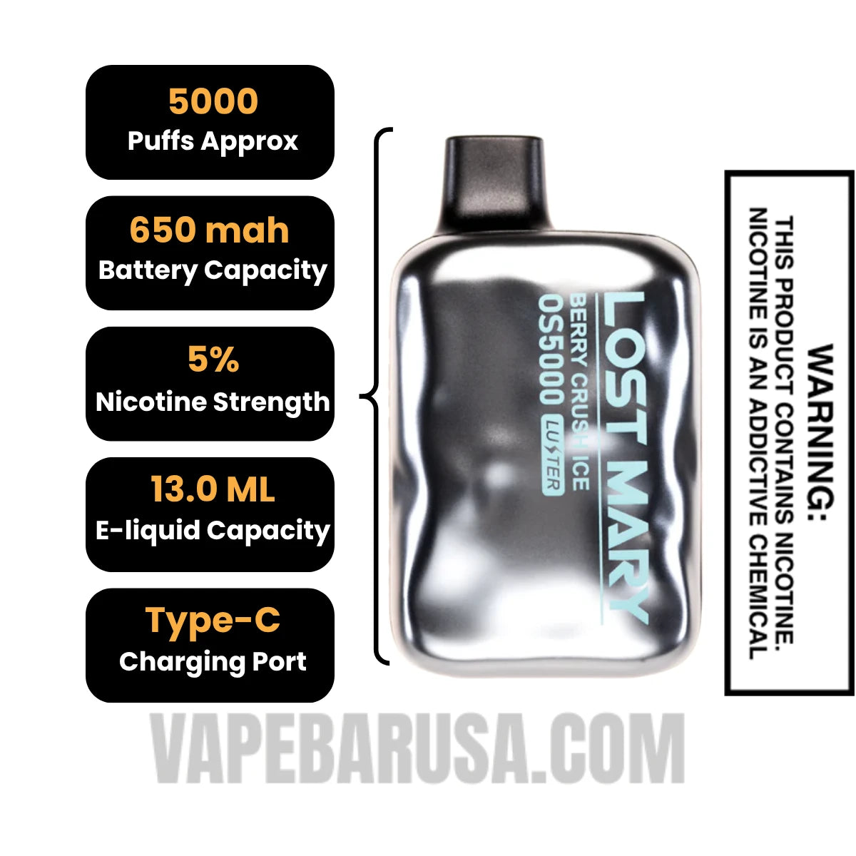 Berry Crush Ice Lost Mary OS5000 Luster Edition Vape Specifications Berry Crush Ice Lost Mary OS5000 Luster Edition Vape Specifications