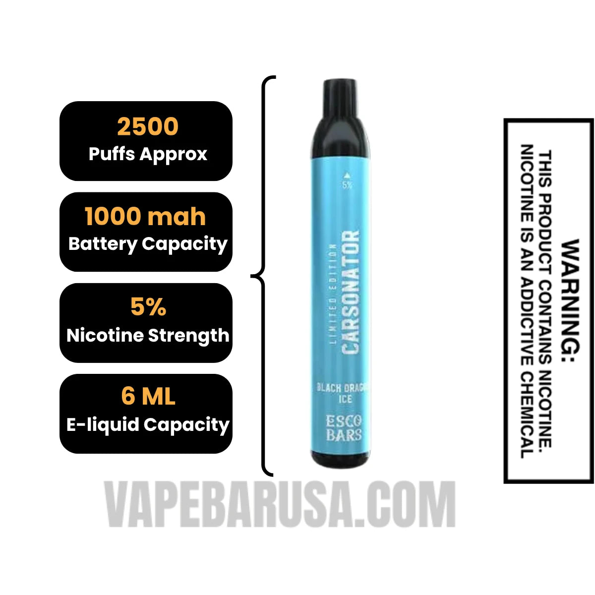 Black Dragon Ice Esco Bars 2500 Puffs Disposable Vape Specifications Black Dragon Ice Esco Bars 2500 Puffs Disposable Vape Specifications