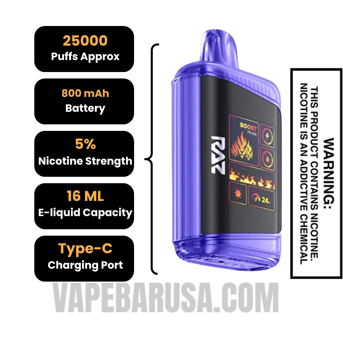 Black & Blue Lime RAZ DC25000 Disposable Vape Specifications Black & Blue Lime RAZ DC25000 Disposable Vape Specifications