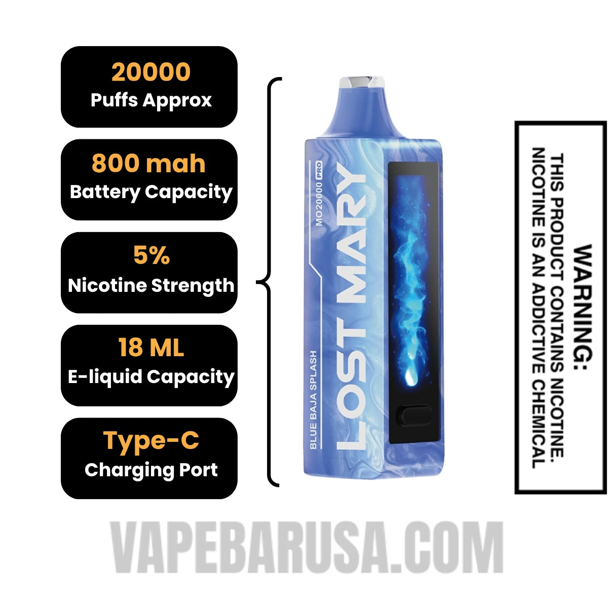Blue Baja Splash Lost Mary MO20000 Disposable Vape eSpecifications Blue Baja Splash Lost Mary MO20000 Disposable Vape eSpecifications