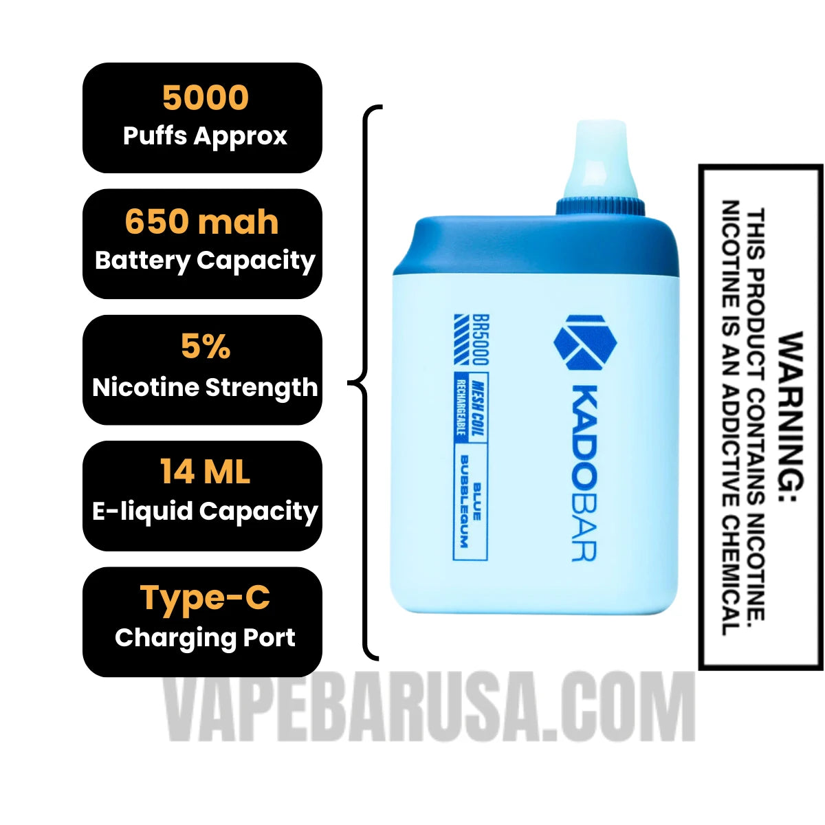 Blue Bubblegum Kado Bar BR5000 Disposable Vape Specifications Blue Bubblegum Kado Bar BR5000 Disposable Vape Specifications