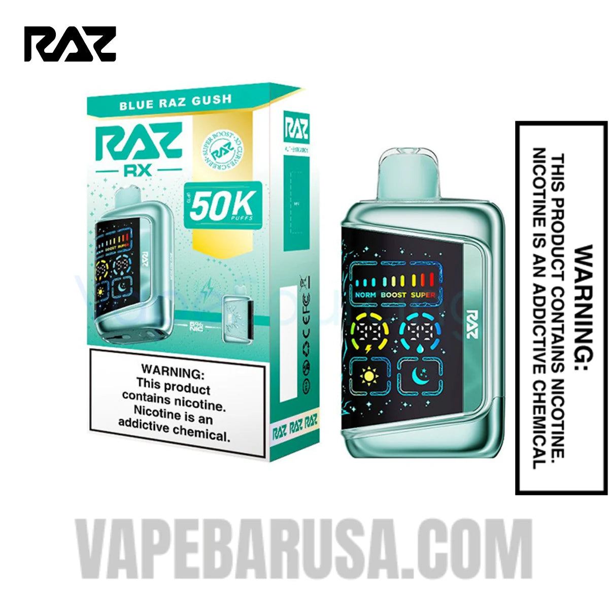 Blue Raz Gush RAZ RX50K Disposable Vape With Package Box Blue Raz Gush RAZ RX50K Disposable Vape With Package Box