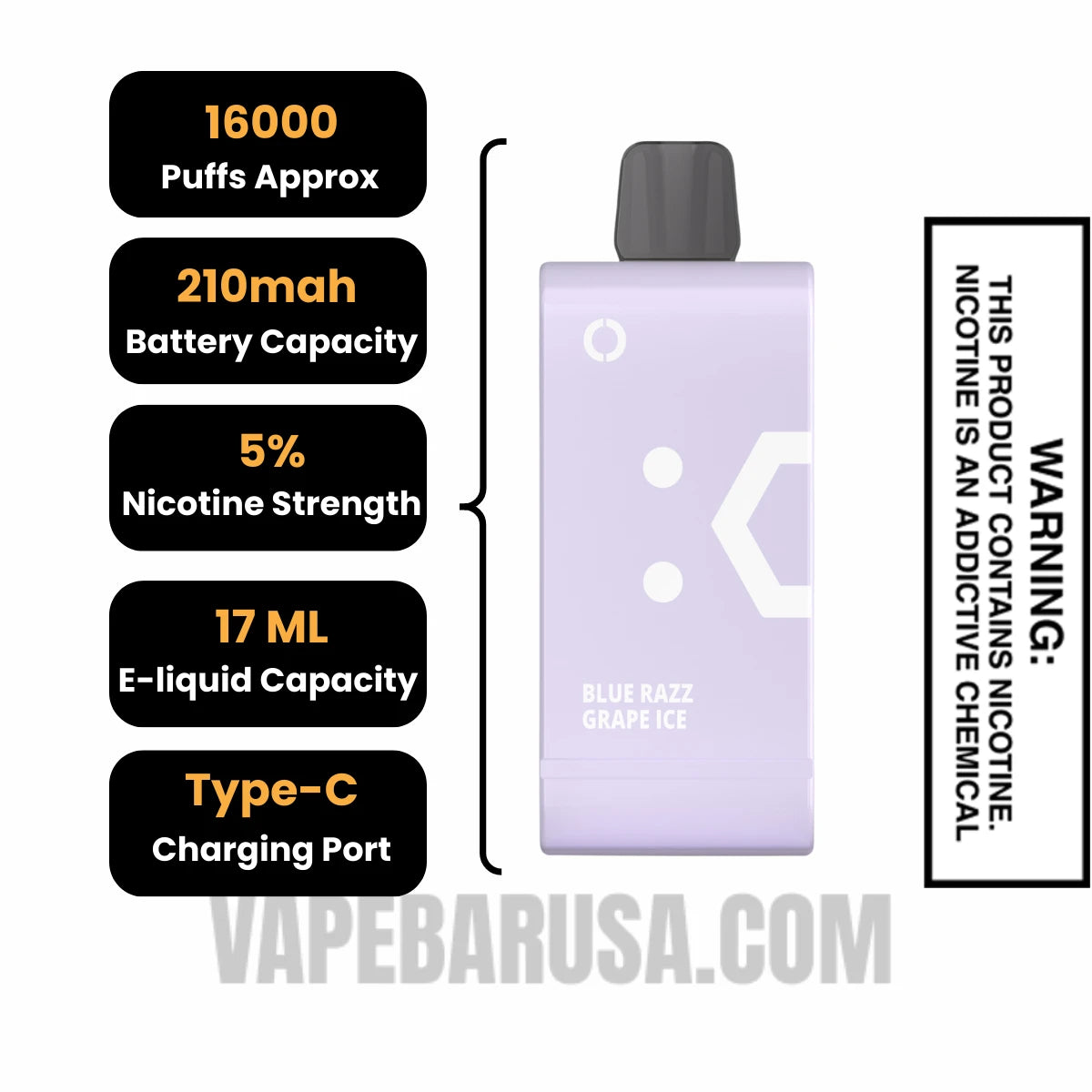 Blue Razz Grape Ice Off Stamp SW16000 Disposable Pod Specifications Blue Razz Grape Ice Off Stamp SW16000 Disposable Pod Specifications