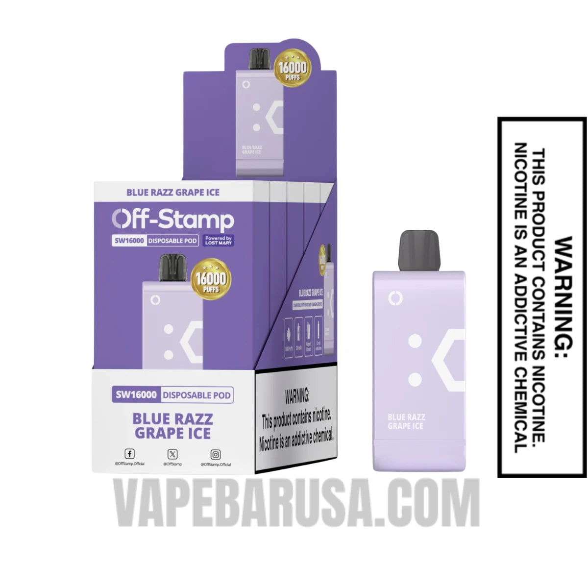 Blue Razz Grape Ice Off Stamp SW16000 Disposable Pod With Bundle Pack Blue Razz Grape Ice Off Stamp SW16000 Disposable Pod With Bundle Pack