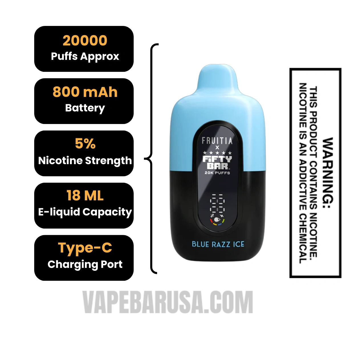 Blue Razz Ice Fruitia X Fifty Bar 20K Disposable Vape Specifications Blue Razz Ice Fruitia X Fifty Bar 20K Disposable Vape Specifications