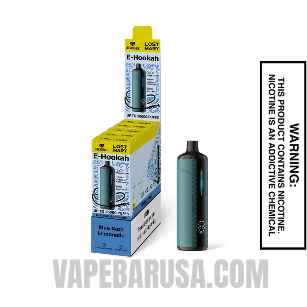 Blue Razz Lemonade Lost Mary x Urban Tale E Hookah Disposable With Bundle Pack Vape Blue Razz Lemonade Lost Mary x Urban Tale E Hookah Disposable With Bundle Pack Vape