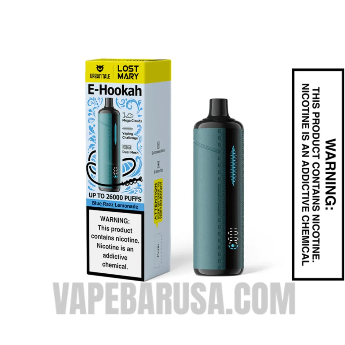 Blue Razz Lemonade Lost Mary x Urban Tale E Hookah Disposable Vape With Package Box Blue Razz Lemonade Lost Mary x Urban Tale E Hookah Disposable Vape With Package Box
