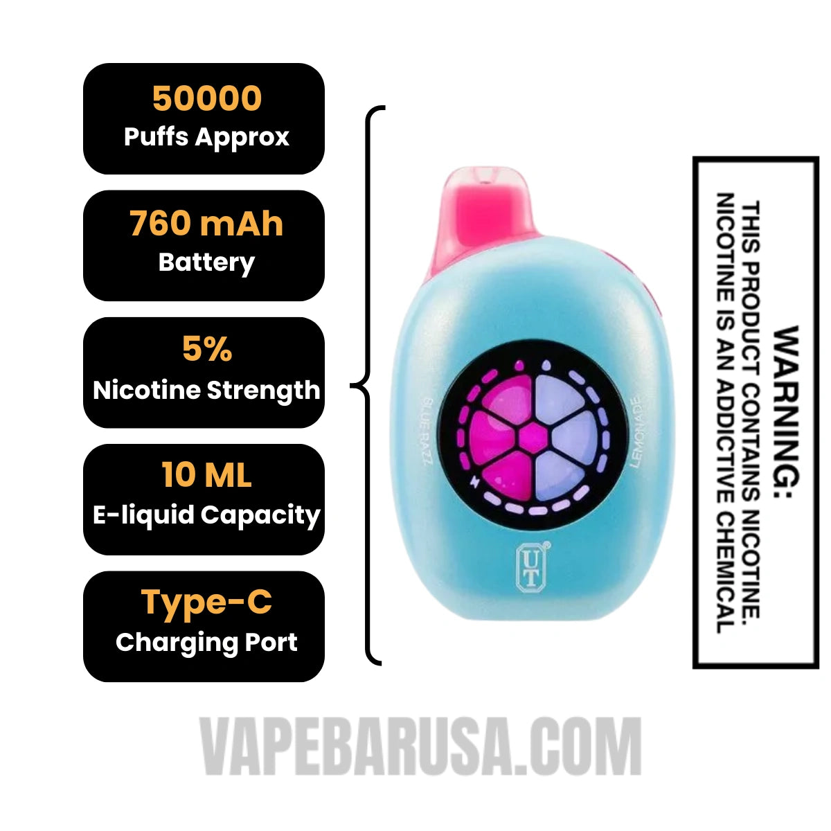 Blue Razz/Lemonade Flum UT Bar 50K Disposable Vape specifications Blue Razz/Lemonade Flum UT Bar 50K Disposable Vape specifications
