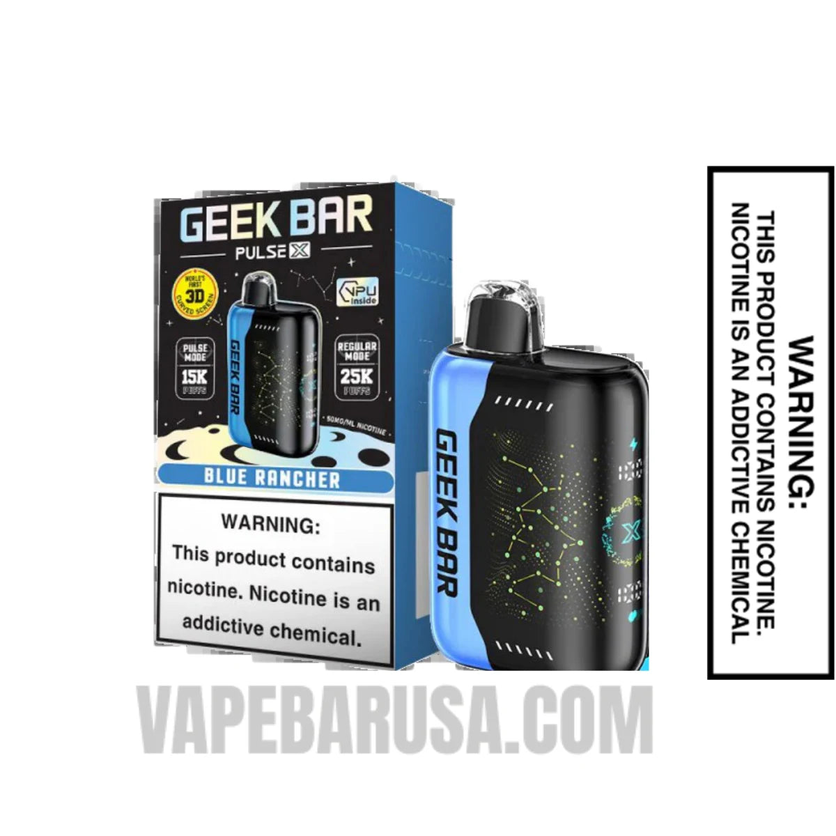 Blue Rancher Geek Bar Pulse X Zero Nicotine Vape With Package Box Blue Rancher Geek Bar Pulse X Zero Nicotine Vape With Package Box