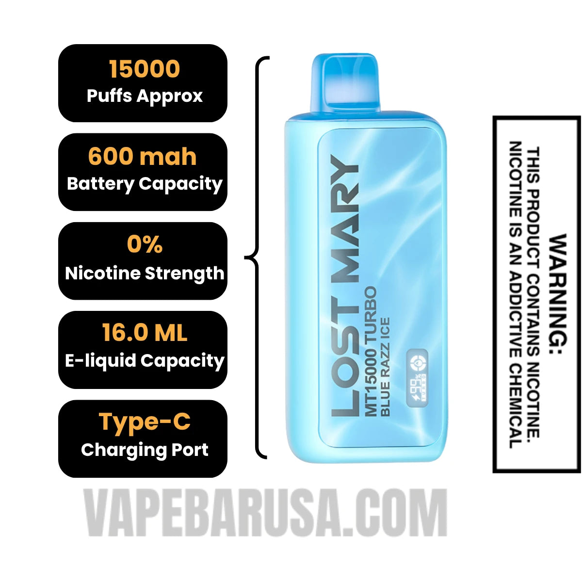 Blue Razz Ice Lost Mary MT15000 Turbo Vape - 0% Nic Specifications Blue Razz Ice Lost Mary MT15000 Turbo Vape - 0% Nic Specifications