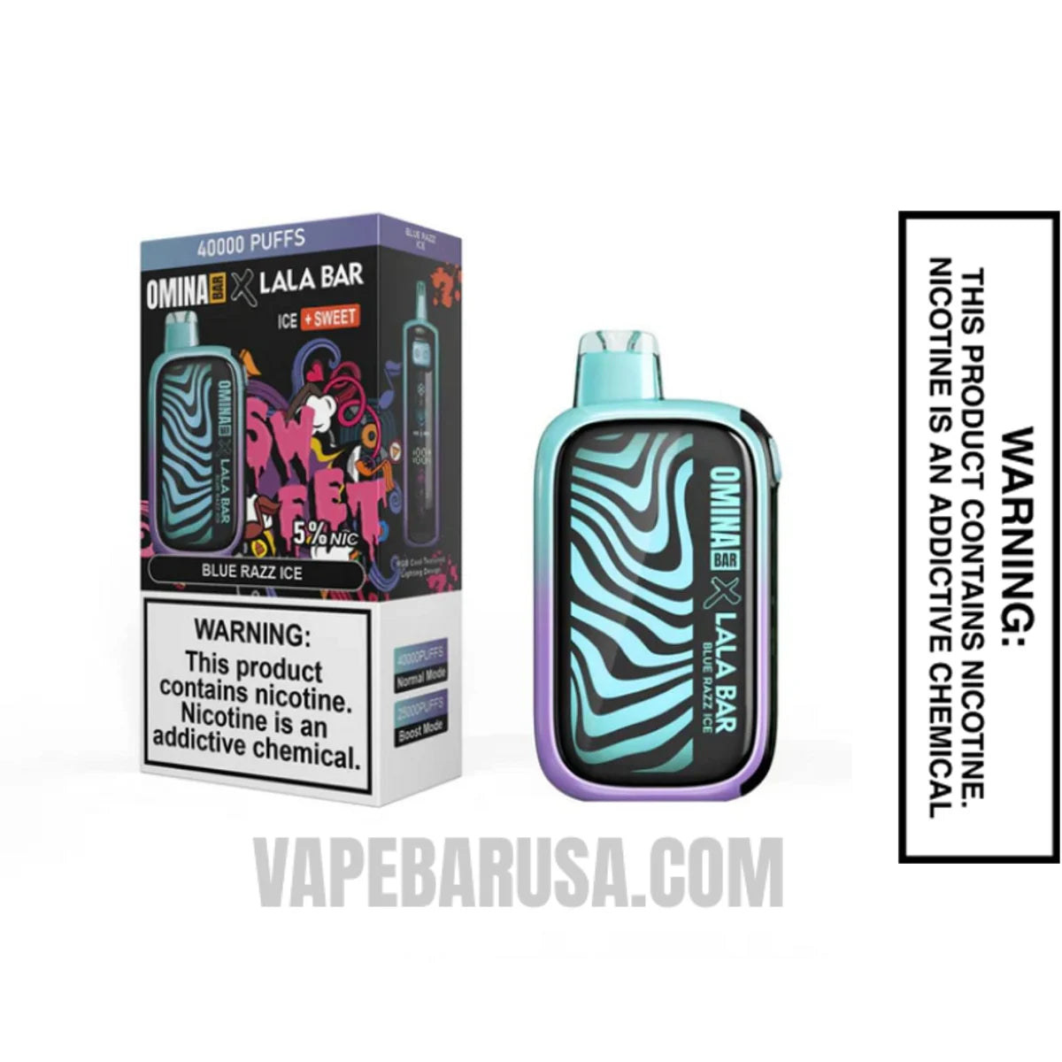 Blue Razz Ice OMINA BAR X LALA BAR 40K Disposable Vape With Package Box Blue Razz Ice OMINA BAR X LALA BAR 40K Disposable Vape With Package Box