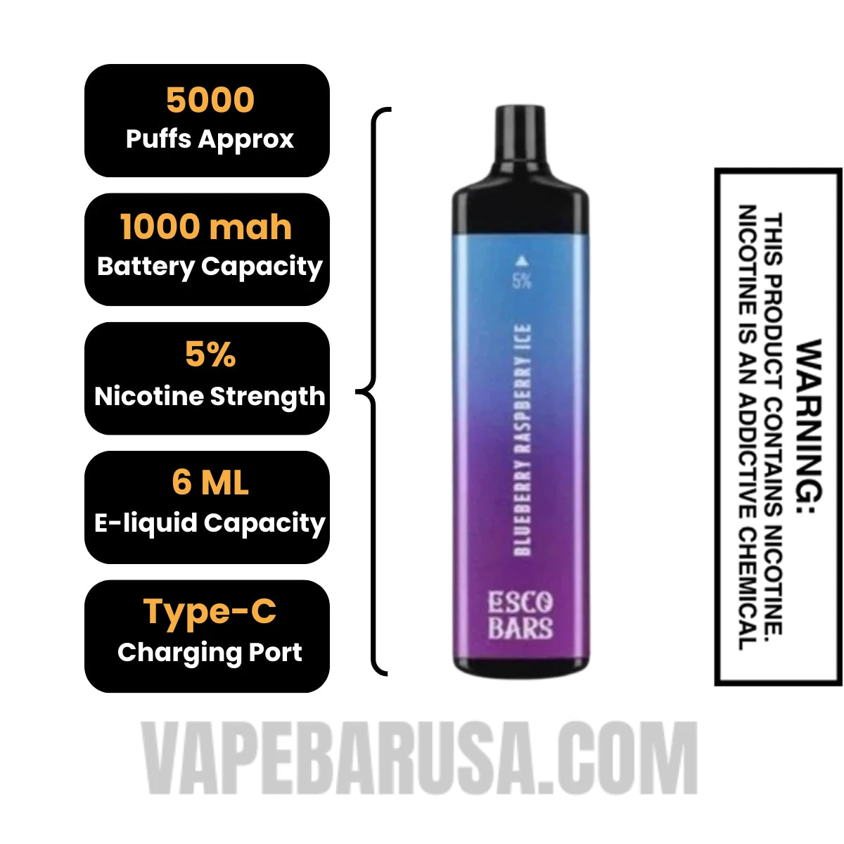 Blueberry Raspberry Ice Esco Bars 5000 Puffs Disposable Vape Specifications Blueberry Raspberry Ice Esco Bars 5000 Puffs Disposable Vape Specifications