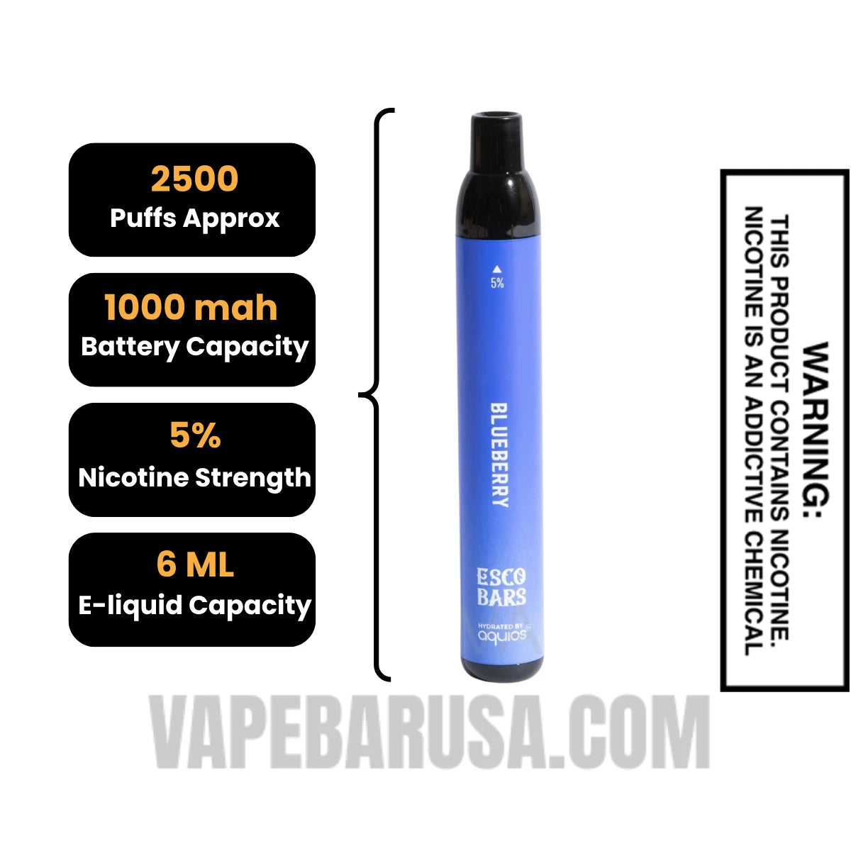 Blueberry Esco Bars 2500 Puffs Disposable Vape Specifications Blueberry Esco Bars 2500 Puffs Disposable Vape Specifications