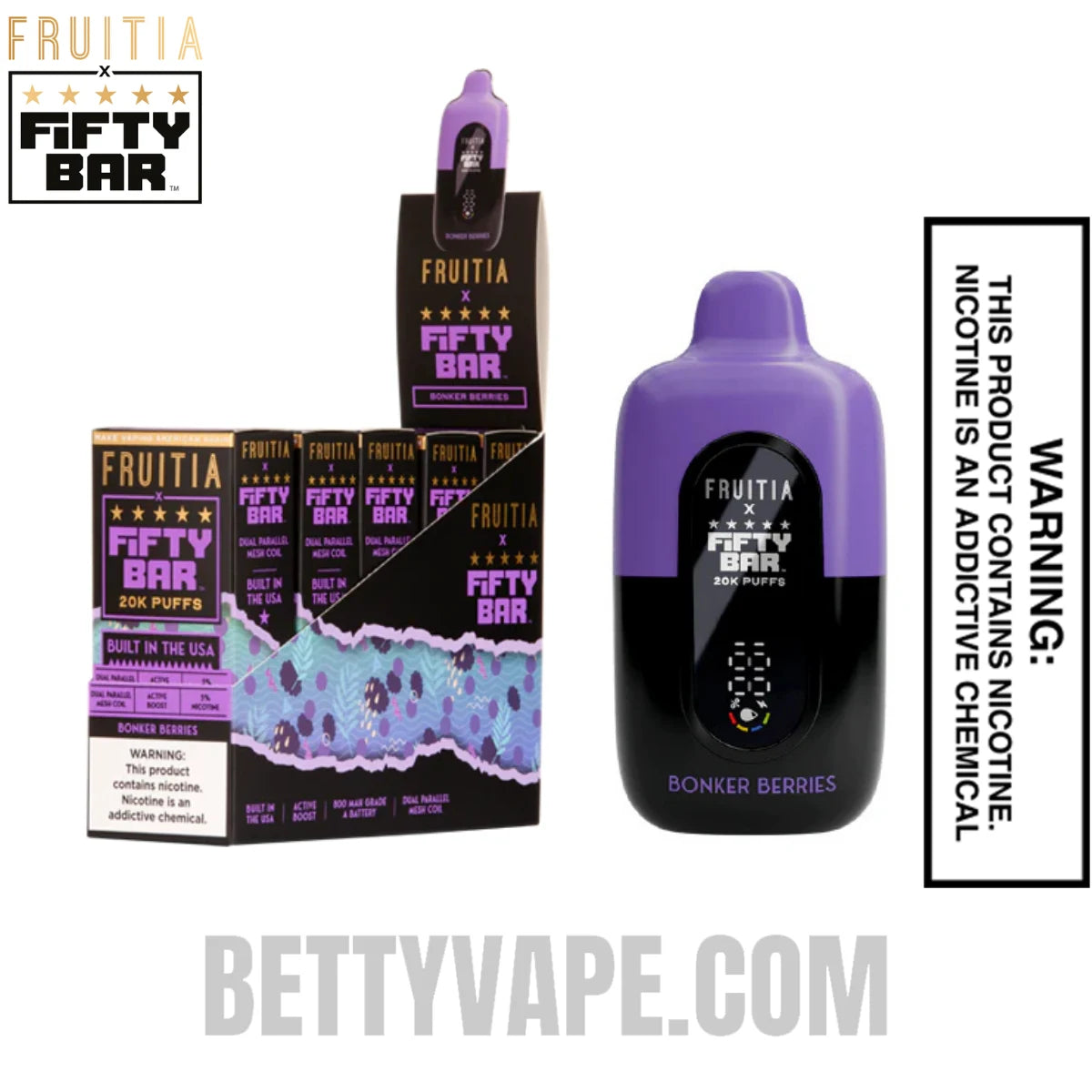 Bonker Berries Fruitia X Fifty Bar 20K Vape With Bundle Pack Bonker Berries Fruitia X Fifty Bar 20K Vape With Bundle Pack