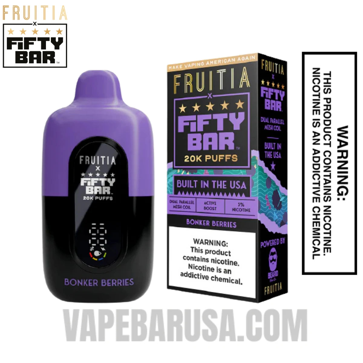 Bonker Berries Fruitia X Fifty Bar 20K Vape With Package Box Bonker Berries Fruitia X Fifty Bar 20K Vape With Package Box
