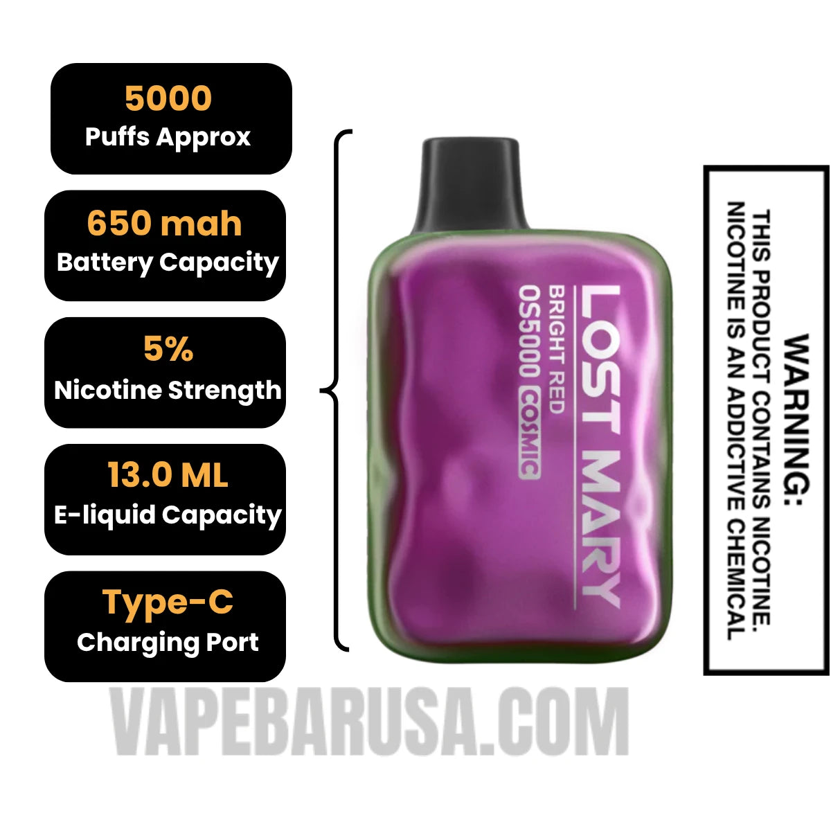 Bright Red Lost Mary OS5000 Cosmic Edition Vape Specifications Bright Red Lost Mary OS5000 Cosmic Edition Vape Specifications