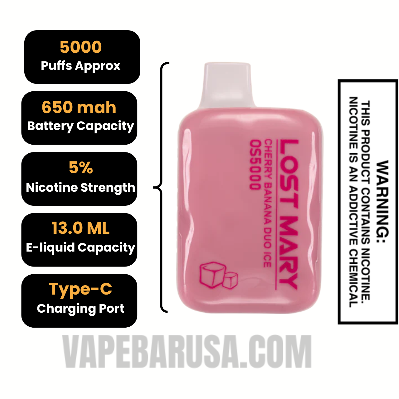 Cherry Banana Duo Ice Lost Mary OS5000 Disposable Vape Specifications Cherry Banana Duo Ice Lost Mary OS5000 Disposable Vape Specifications