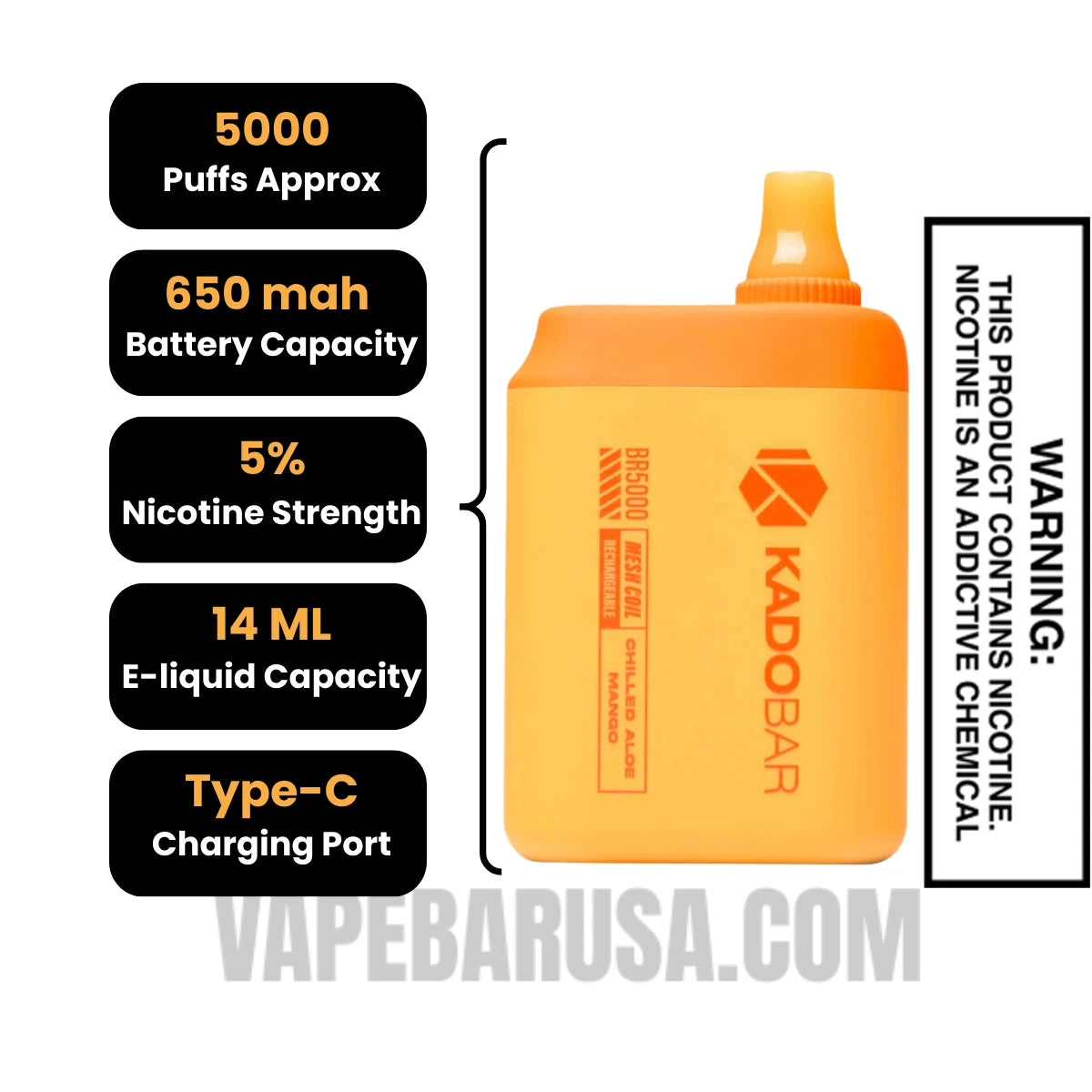 Chilled Aloe Mango Kado Bar BR5000 Disposable Vape Specifications Chilled Aloe Mango Kado Bar BR5000 Disposable Vape Specifications