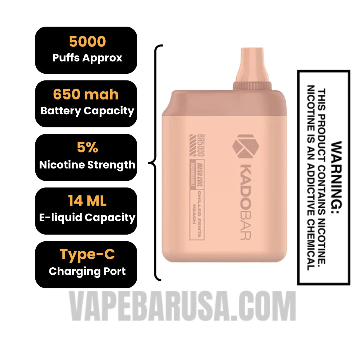 Chilled Fenta Peach Kado Bar BR5000 Disposable Vape Specifications Chilled Fenta Peach Kado Bar BR5000 Disposable Vape Specifications