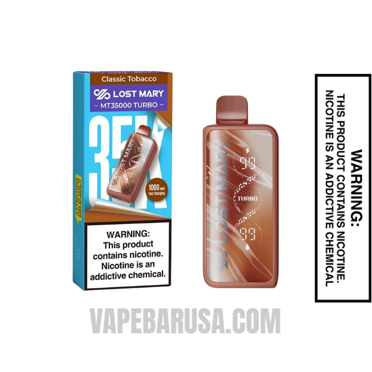 Classic Tobacco Lost Mary MT35000 Turbo Disposable Vape with package box Classic Tobacco Lost Mary MT35000 Turbo Disposable Vape with package box