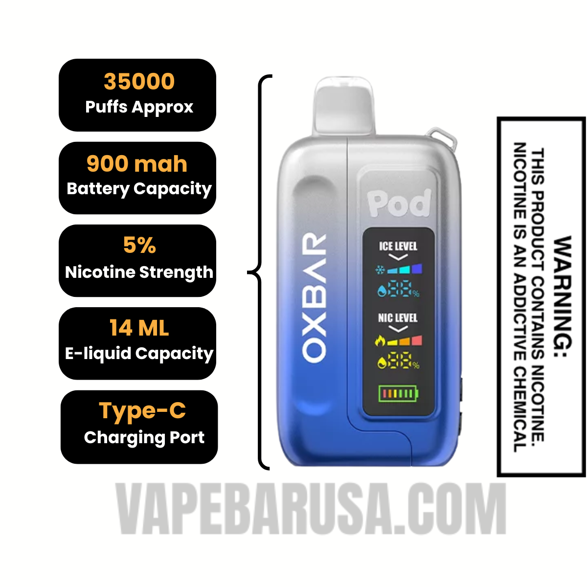 Clear Cobalt Blue OXBAR Ice-Nic Control Disposable Vape Specifications Clear Cobalt Blue OXBAR Ice-Nic Control Disposable Vape Specifications