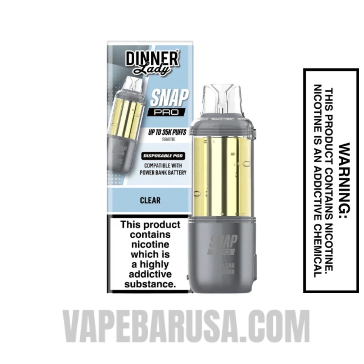 Clear Dinner Lady Snap Pro 35K Disposable Vape Pod With Package Box Clear Dinner Lady Snap Pro 35K Disposable Vape Pod With Package Box