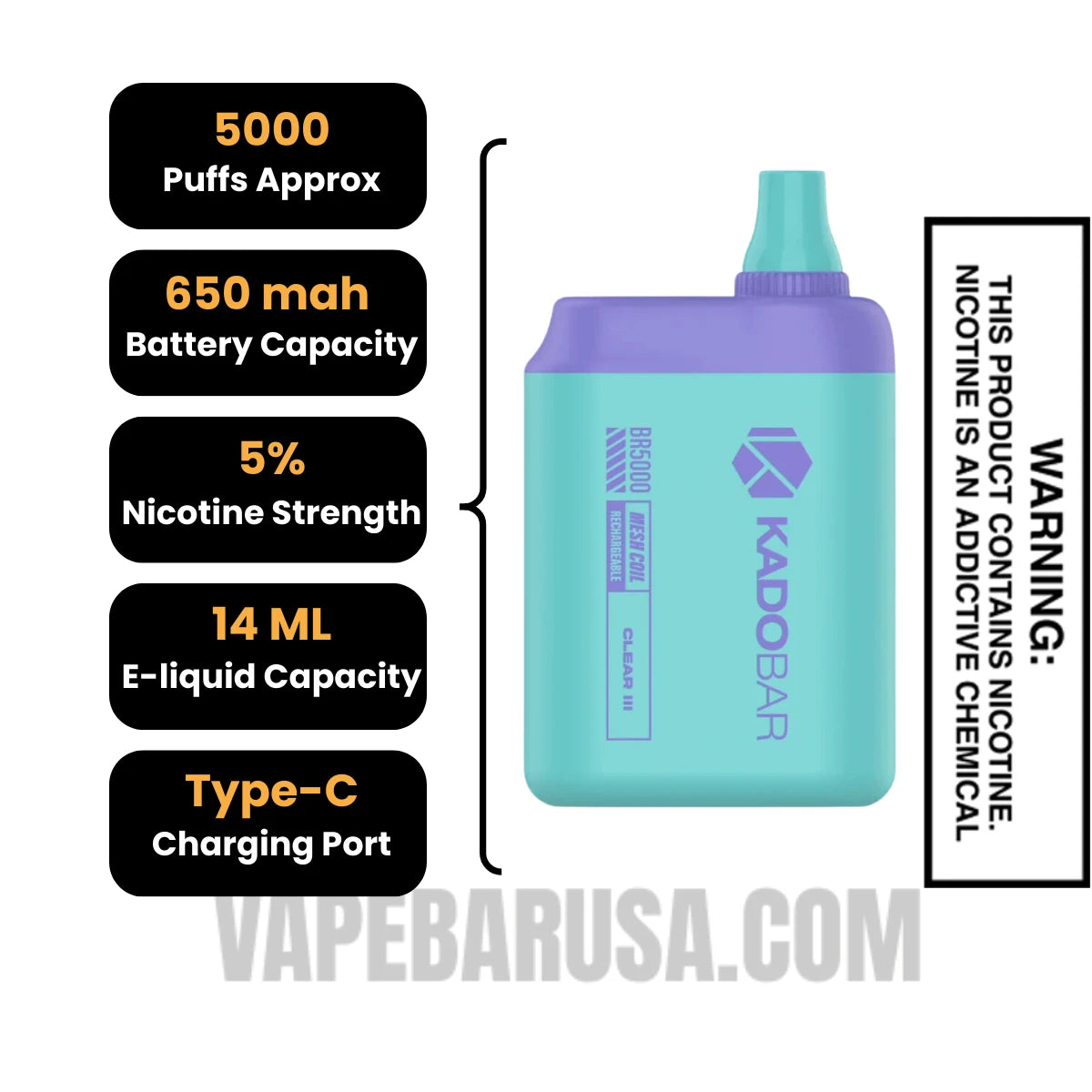 Clear III Kado Bar BR5000 Disposable Vape Specifications Clear III Kado Bar BR5000 Disposable Vape Specifications