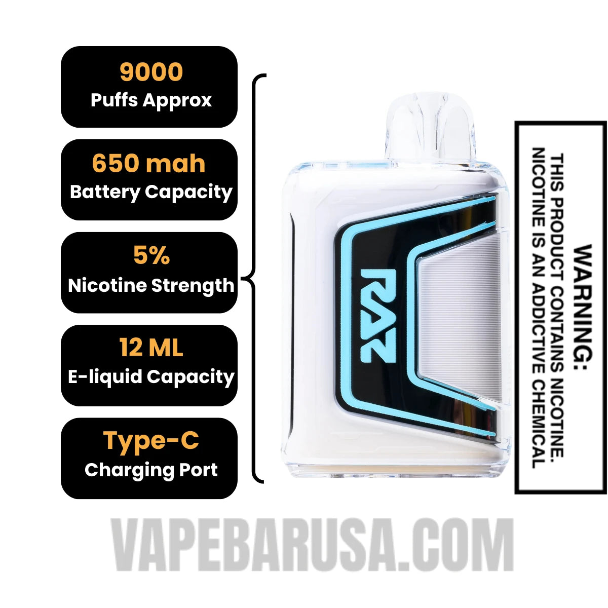 Clear RAZ TN9000 Disposable Vape Specifications Clear RAZ TN9000 Disposable Vape Specifications