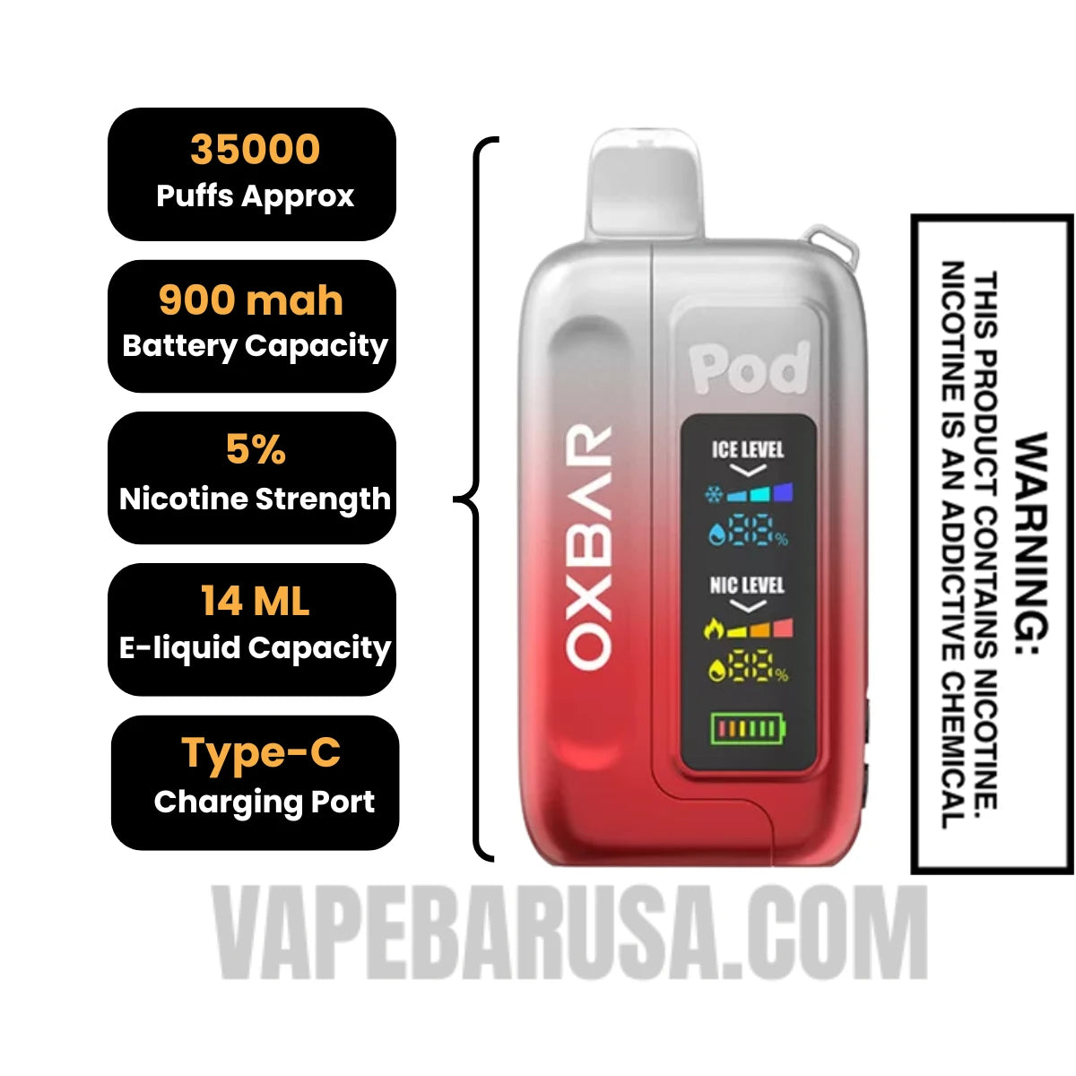 Clear Ruby Red OXBAR Ice-Nic Control Disposable Vape specifications Clear Ruby Red OXBAR Ice-Nic Control Disposable Vape specifications