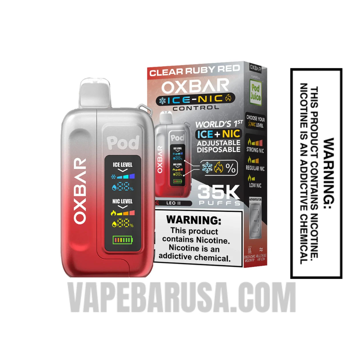 Clear Ruby Red OXBAR Ice-Nic Control Disposable Vape With Package Box Clear Ruby Red OXBAR Ice-Nic Control Disposable Vape With Package Box