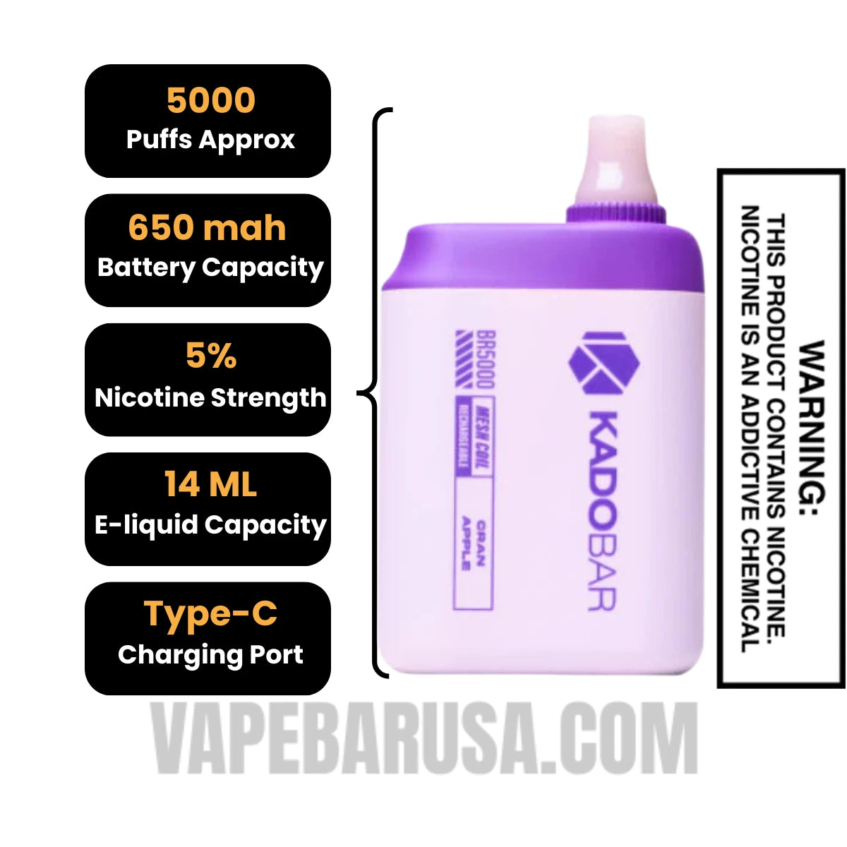 Cran Apple Kado Bar BR5000 Disposable Vape Specifications Cran Apple Kado Bar BR5000 Disposable Vape Specifications