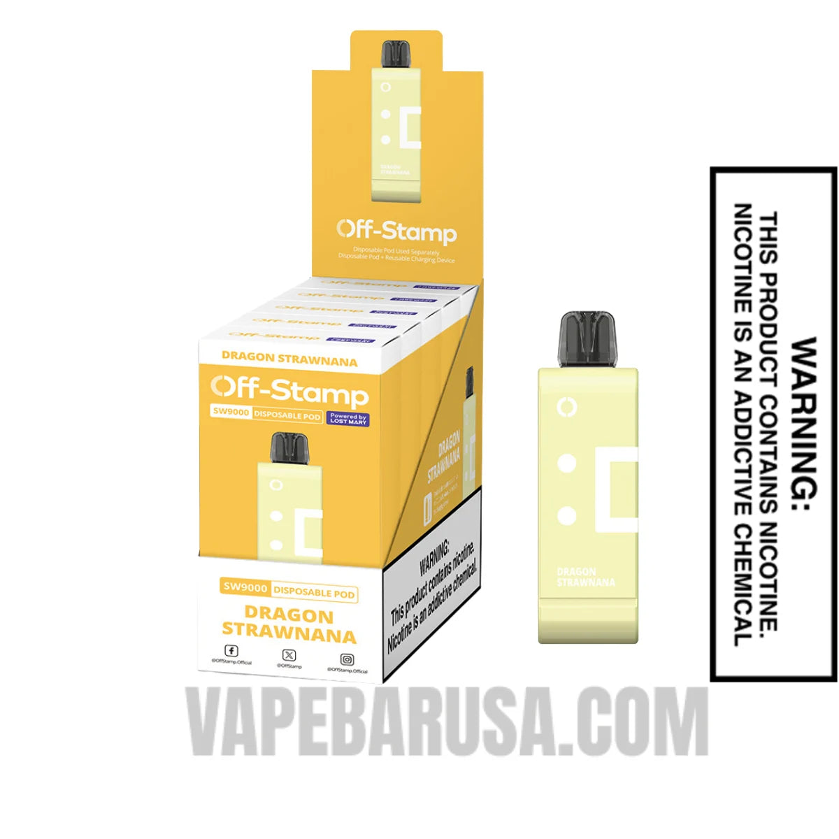Dragon Strawnana Off Stamp SW9000 Disposable Pod With Bundle Pack Dragon Strawnana Off Stamp SW9000 Disposable Pod With Bundle Pack