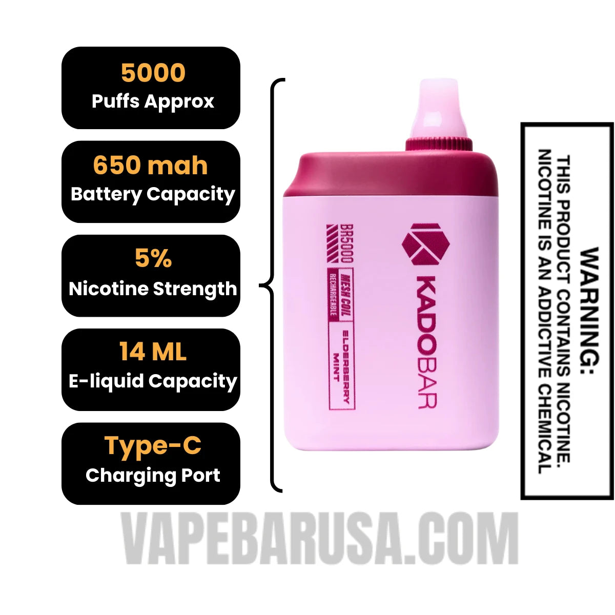 Elderberry Mint Kado Bar BR5000 Disposable Vape Specifications Elderberry Mint Kado Bar BR5000 Disposable Vape Specifications