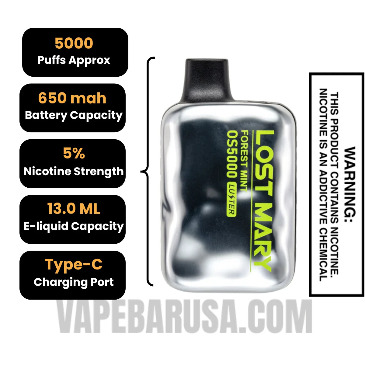 Forest Mint Lost Mary OS5000 Luster Edition Vape Specifications Forest Mint Lost Mary OS5000 Luster Edition Vape Specifications