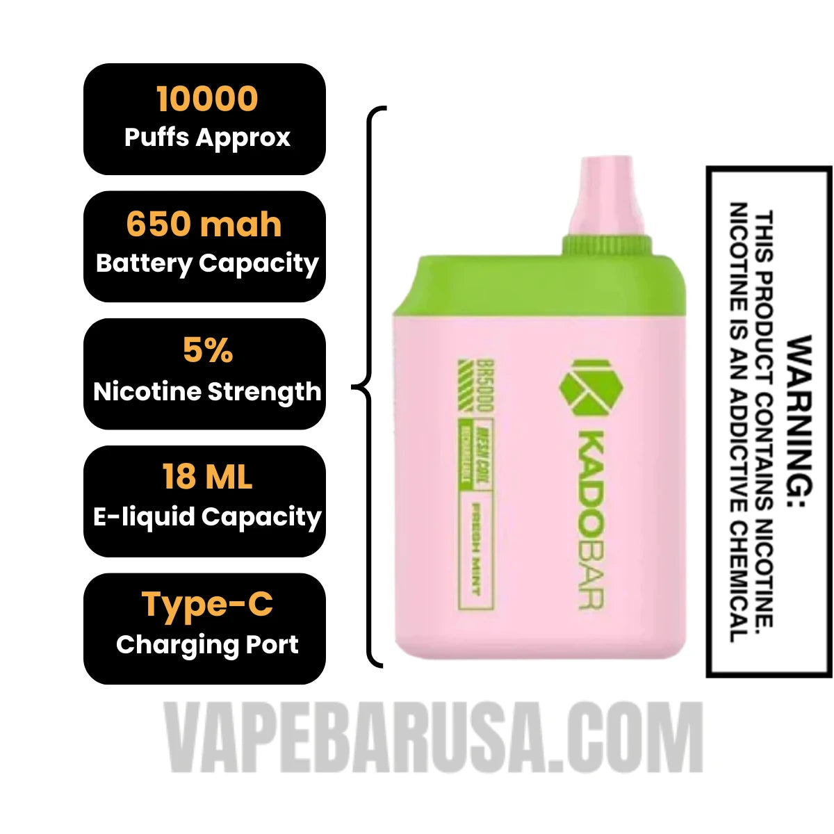 Fresh Mint Kado Bar BR5000 Disposable Vape Specifications Fresh Mint Kado Bar BR5000 Disposable Vape Specifications
