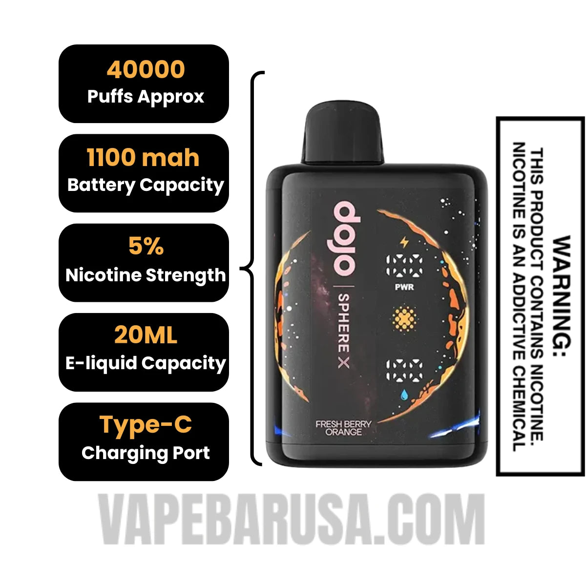 Fresh Berry Orange Dojo Sphere X 40K Disposable Vape Specifications Fresh Berry Orange Dojo Sphere X 40K Disposable Vape Specifications