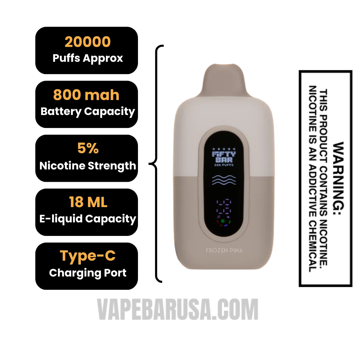 Frozen Pina Fifty Bar 20K Texas Edition Disposable Vape Specifications Frozen Pina Fifty Bar 20K Texas Edition Disposable Vape Specifications