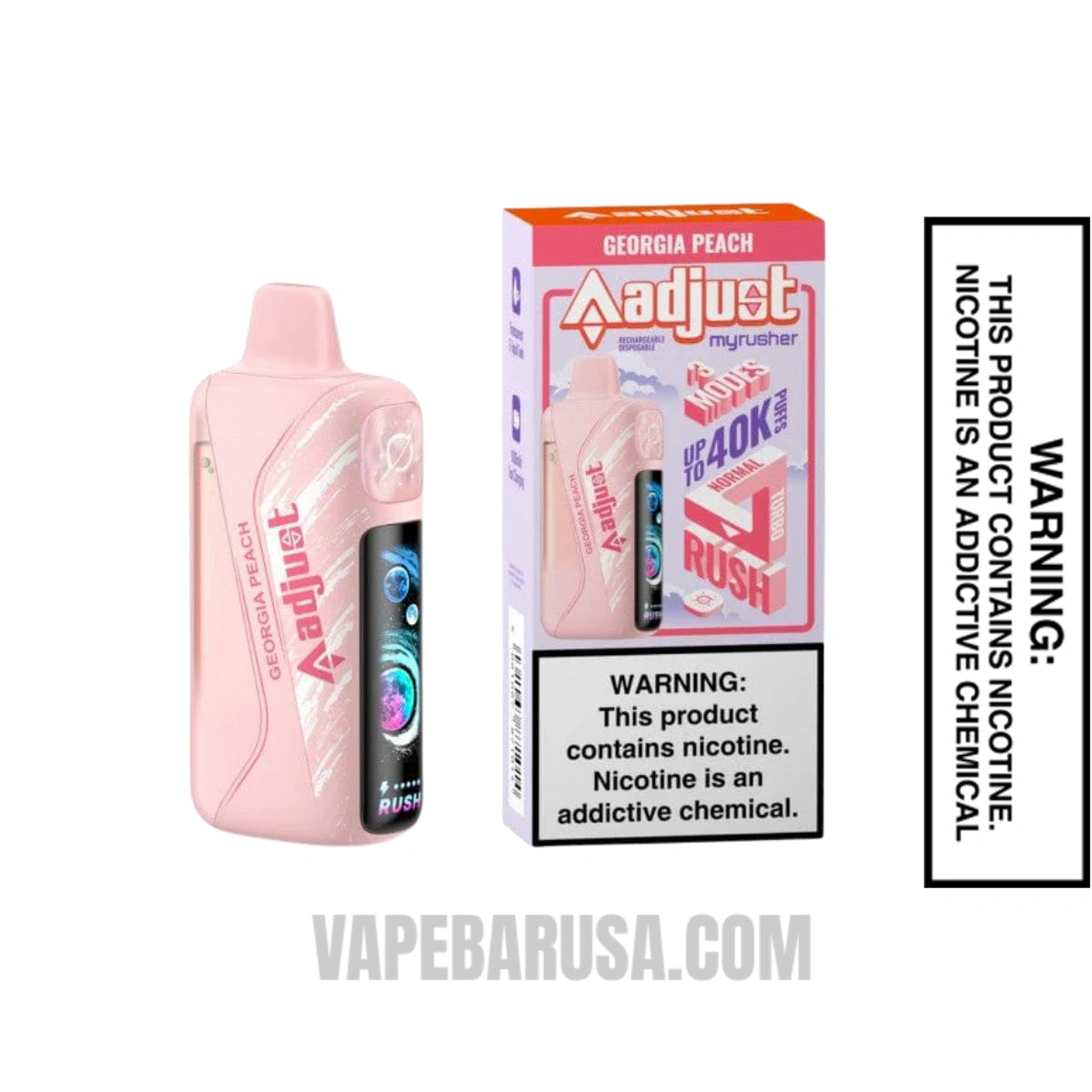 Georgia Peach Adjust MyRusher 40K Disposable Vape With Package Box Georgia Peach Adjust MyRusher 40K Disposable Vape With Package Box