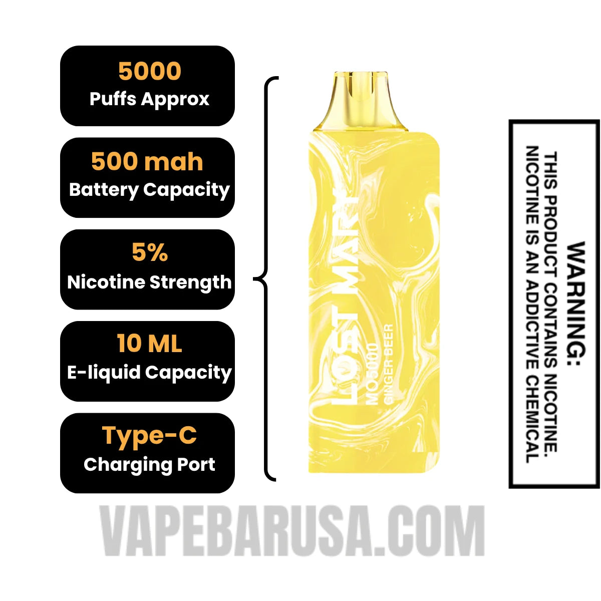 Ginger Beer Lost Mary MO5000 Disposable Vape Specifications Ginger Beer Lost Mary MO5000 Disposable Vape Specifications