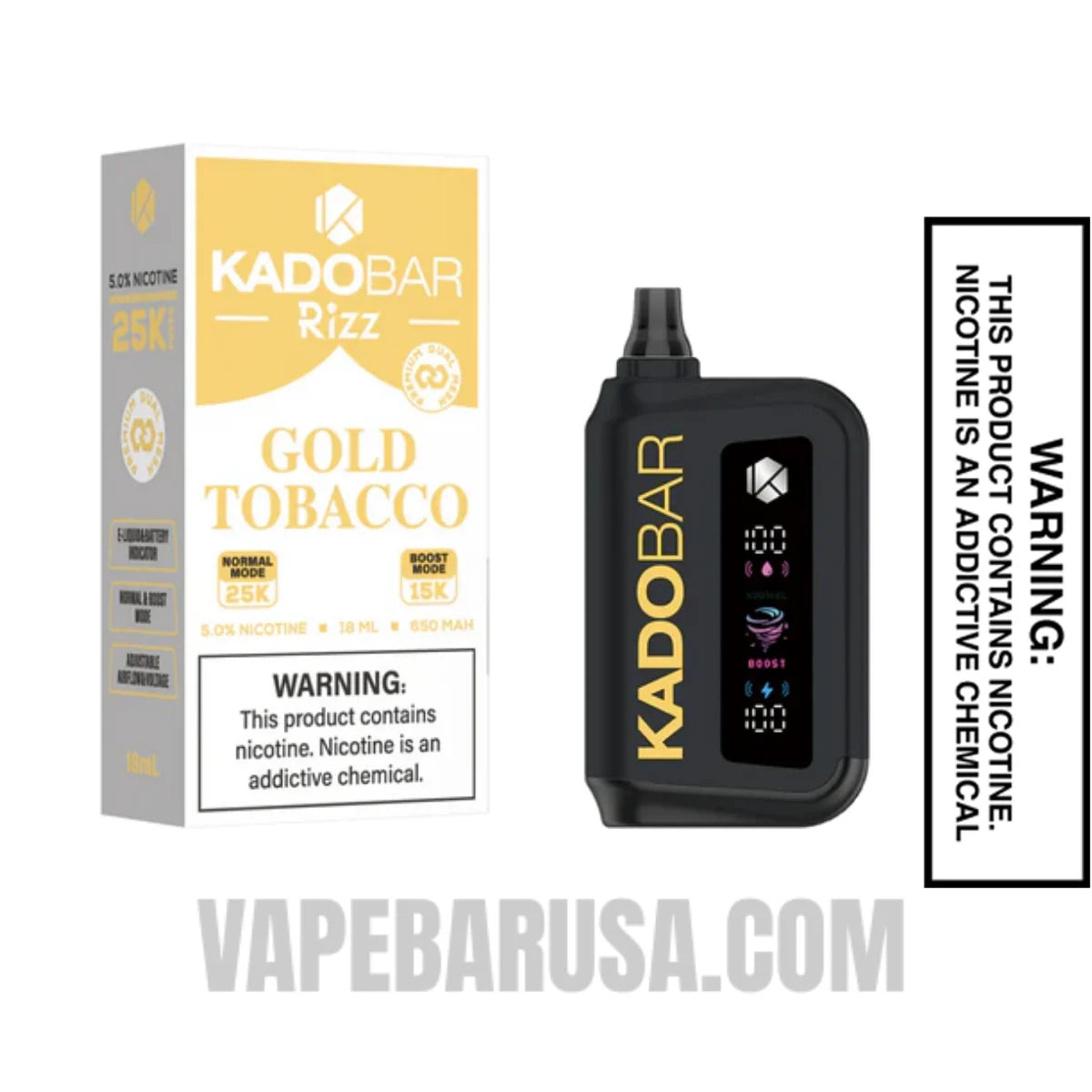 Gold Tobacco Kado Bar Rizz 25000 Disposable Vape With Package Box Gold Tobacco Kado Bar Rizz 25000 Disposable Vape With Package Box
