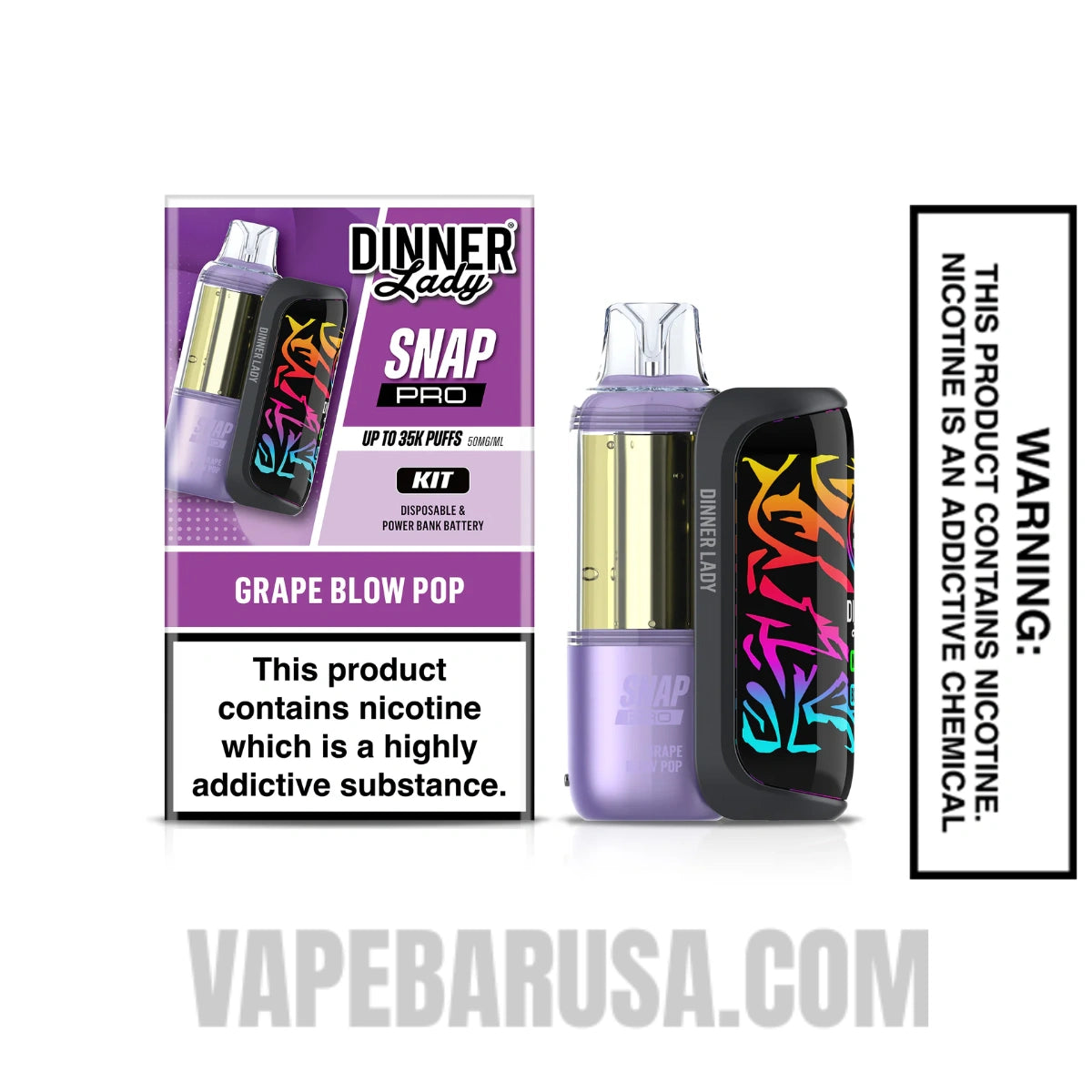Grape Blow Pop Dinner Lady Snap Pro 35K Disposable Vape Kit With Package Box Grape Blow Pop Dinner Lady Snap Pro 35K Disposable Vape Kit With Package Box
