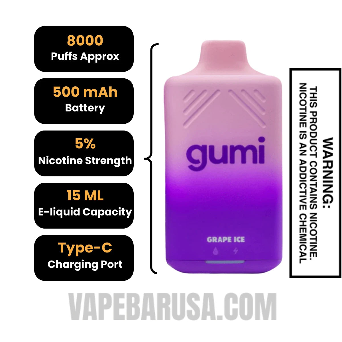 Grape Ice Gumi Bar Disposable Vape 8000 Puffs Specifications Grape Ice Gumi Bar Disposable Vape 8000 Puffs Specifications