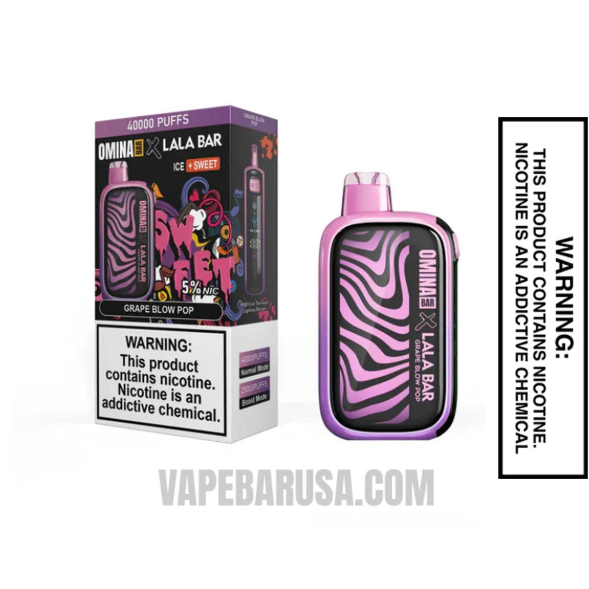 Grape Blow Pop OMINA BAR X LALA BAR 40K Disposable Vape With Package Box
Grape Blow Pop OMINA BAR X LALA BAR 40K Disposable Vape With Package Box